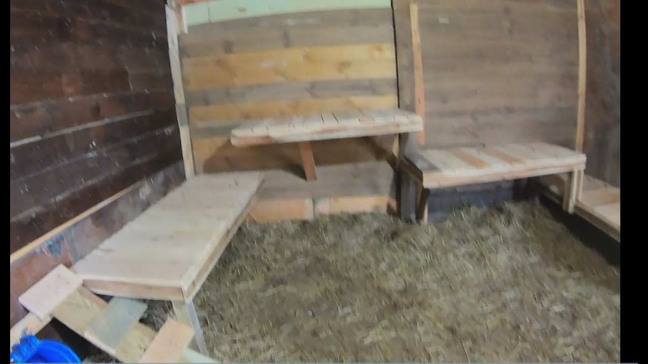 Inside ND Goat Pen/Barn Upgrade DIY Goat Beds, Hay Feeder, Double Dutch Barn Doors, Free Wood/Pallet