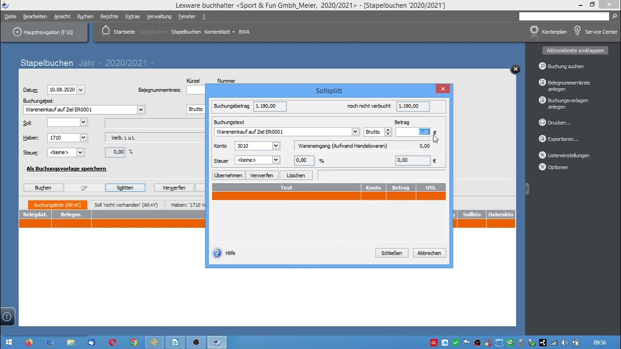 Lexware 3 Splittbuchung