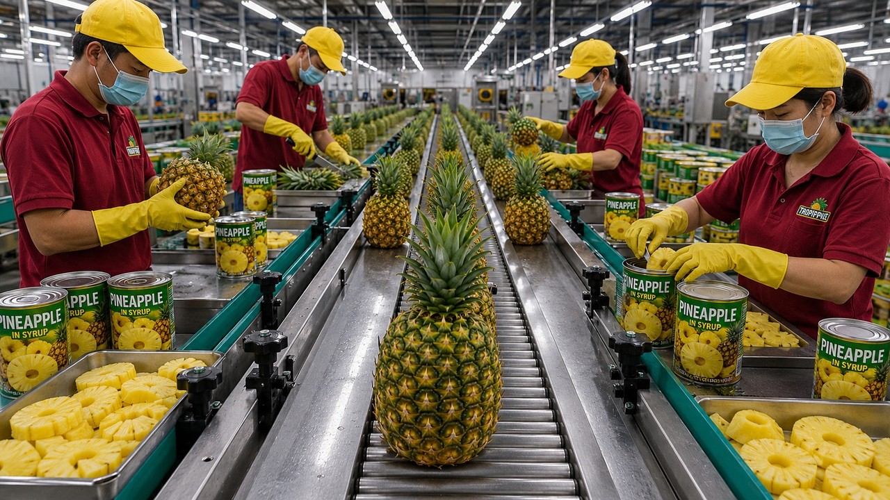Inside a Del Monte Pineapple Cannery: From Farm Harvest to Canned Pineapple | Full Process