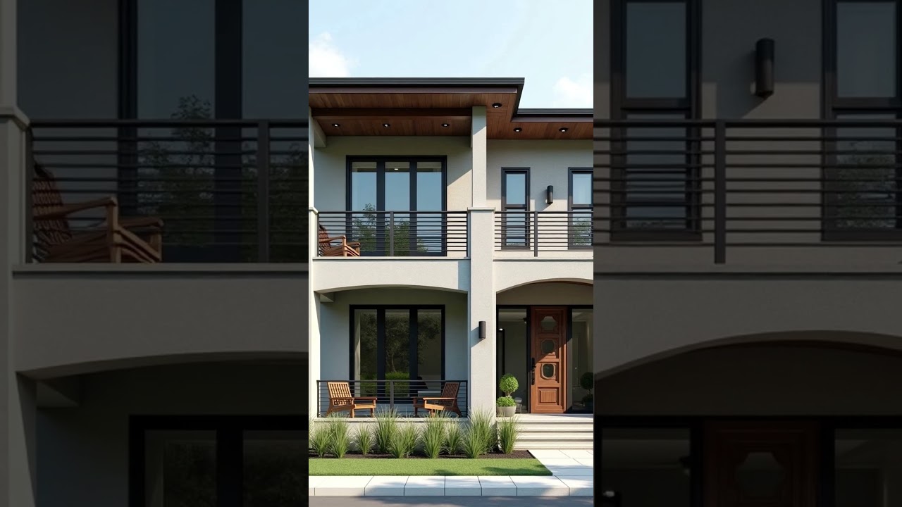 🏡 Modern 2 Storey Flat Roof House with Open Balcony Design #design #outdoors #architecture