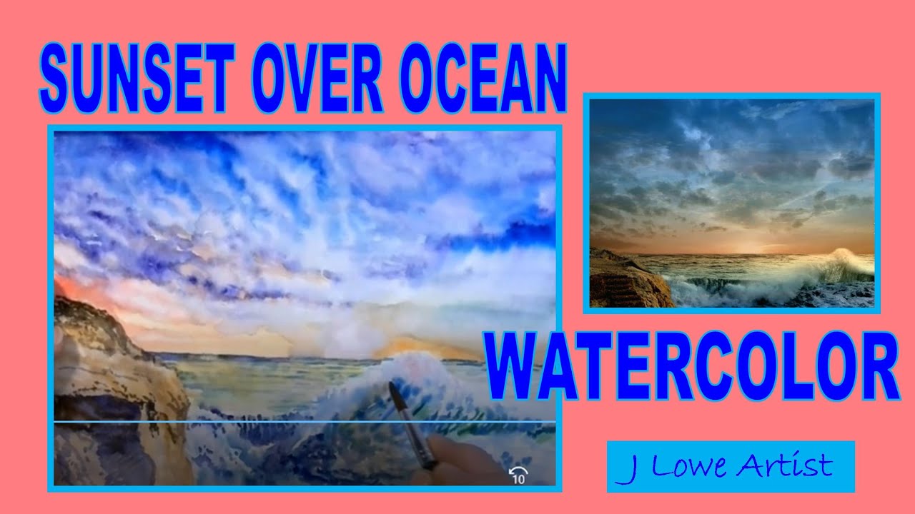 WATERCOLOR SUNSET OVER OCEAN TUTORIAL, Easy