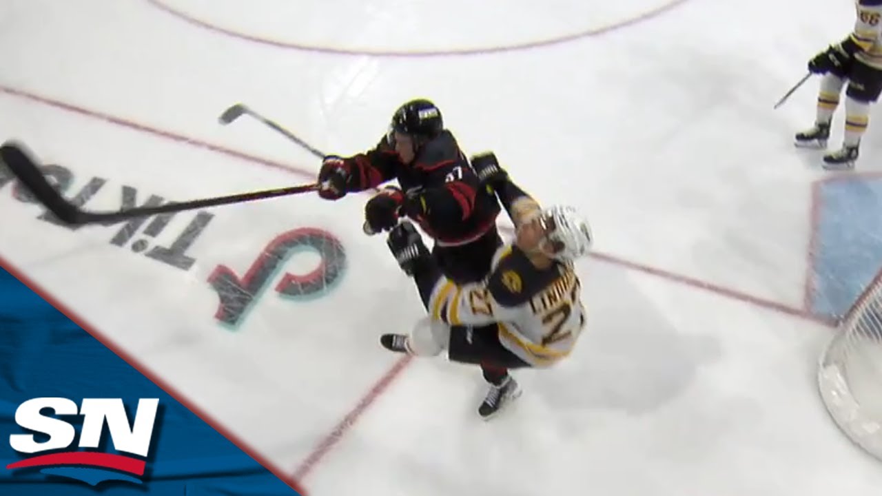 Hampus Lindholm Gets Leveled By Andrei Svechnikov, Leaves To Locker Room