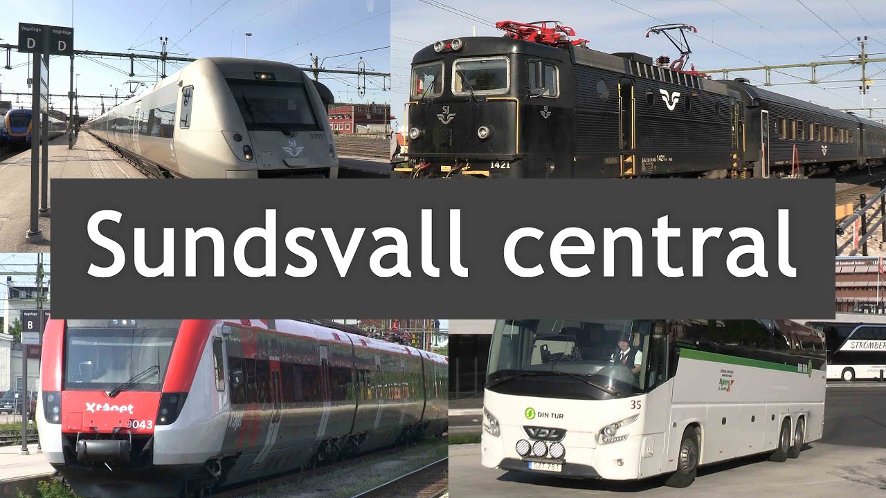 Tåg och bussar vid Sundsvall central våren 2022