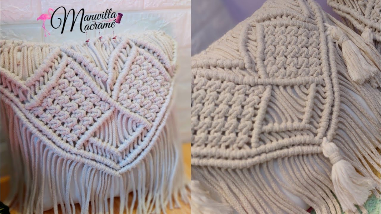 كوشن مكرميه بخيط الكردون/cushion cover/ macrame/#manal_elmawardy