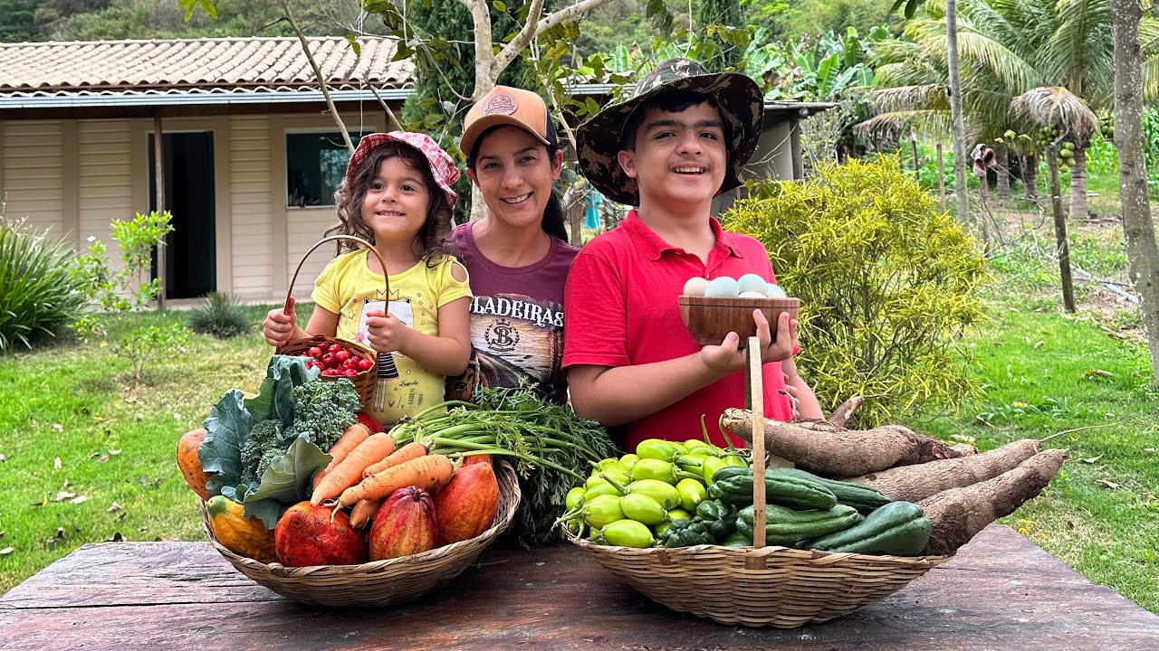 1 Dia cozinhando só comidas que as crianças gostam com ingredientes do sítio