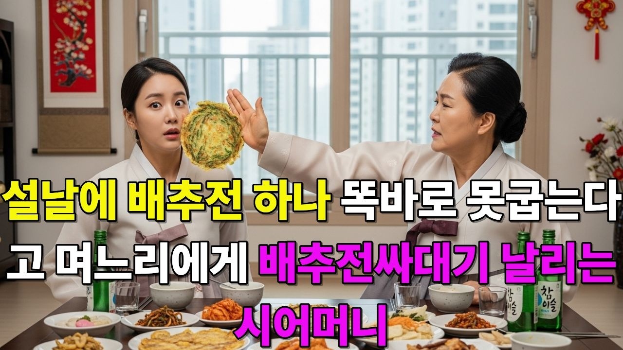 설날에 배추전 하나 똑바로 못굽는다고 며느리에게 배추전싸대기 날리는 시어머니