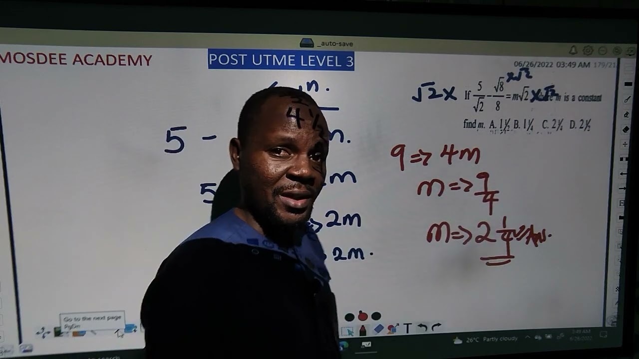 Maths Post UTME 2022