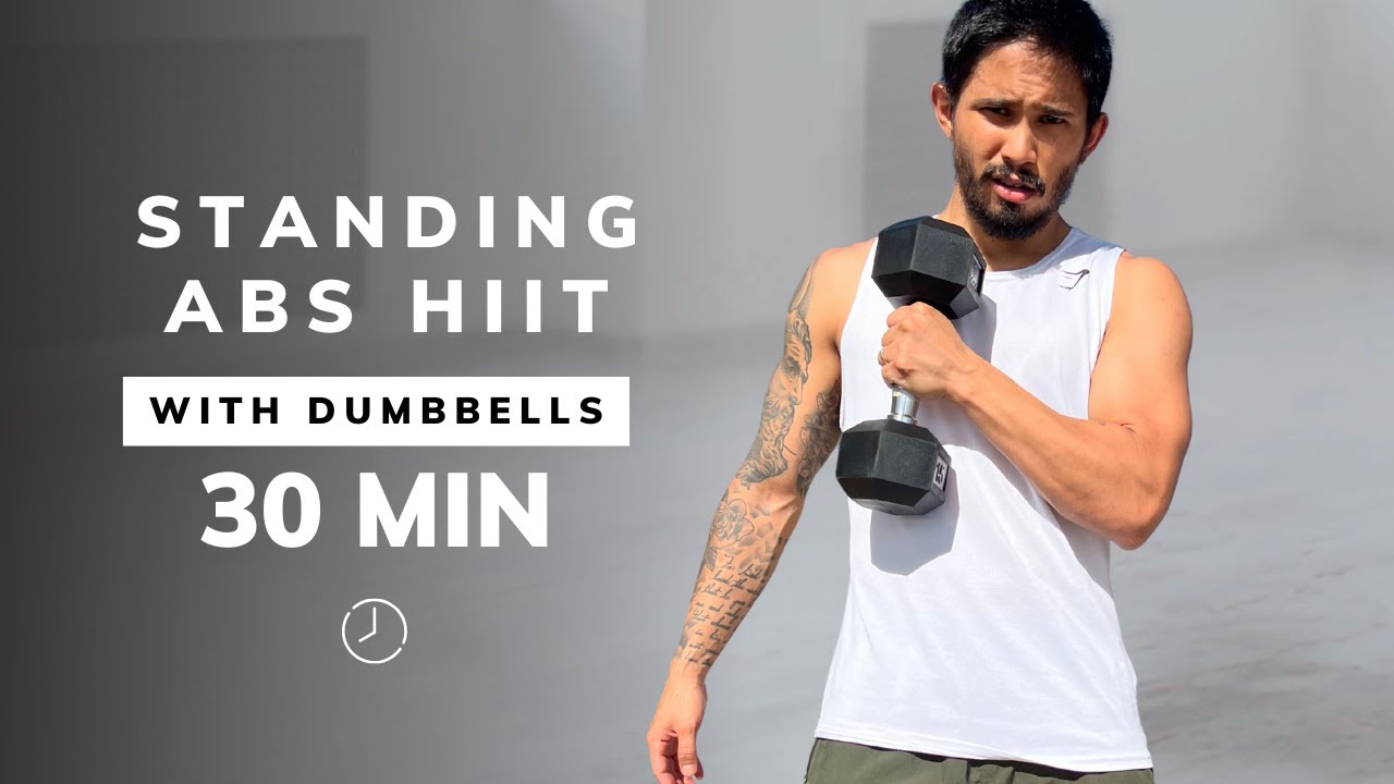 30 Min Standing Abs Workout With Dumbbells - Flat Belly With Weights - Core Fat Burn
