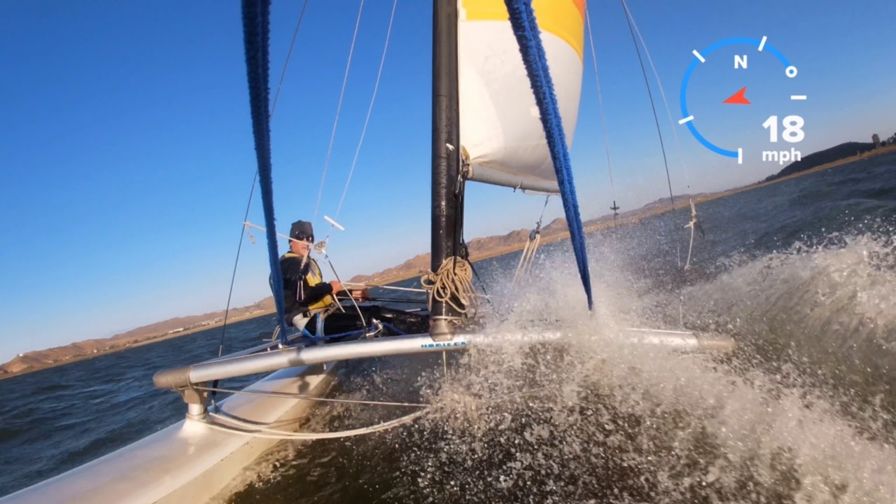 Hobie16 with Hobie 14 Mainsail 20-30MPH winds (Wild Turkey Run)