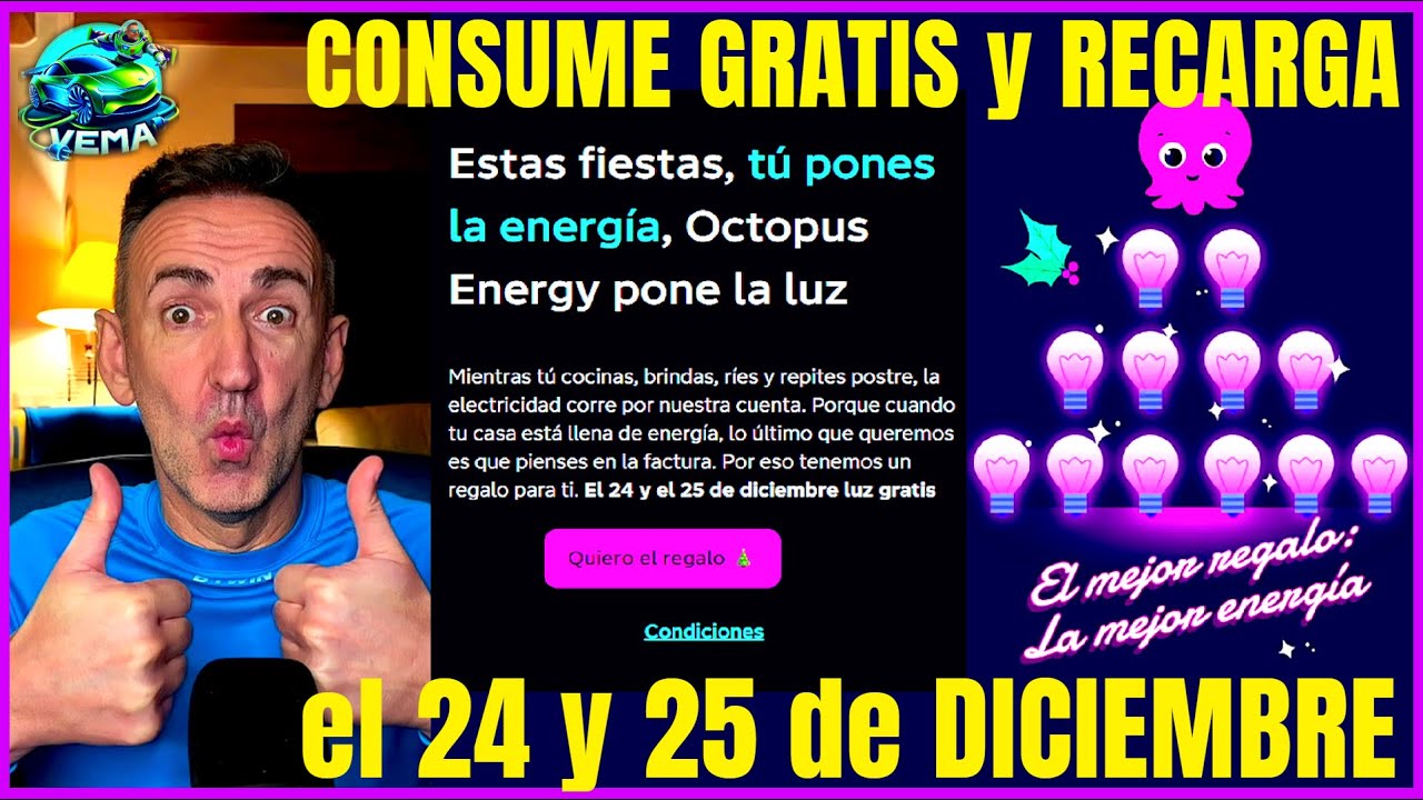 OFERTA OCTOPUS ENERGY  -  CONSUME Y RECARGA GRATIS TU COCHE ELECTRICO EN NAVIDAD.