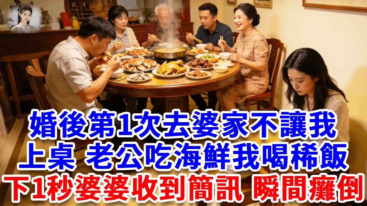 婚後第1次去婆家吃飯，婆婆不讓我上桌，老公吃海鮮我喝稀飯。我沒鬧 轉身回娘家，下一秒婆婆收到一條簡訊，瞬間癱倒在地！#思妤說故事#為人處世#生活經驗#情感故事#晚年哲理#說故事#完結文#原創故事