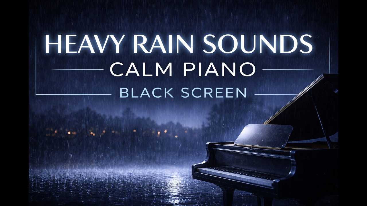 Fall Asleep Fast with Heavy Rain and Relaxing Piano | Black Screen