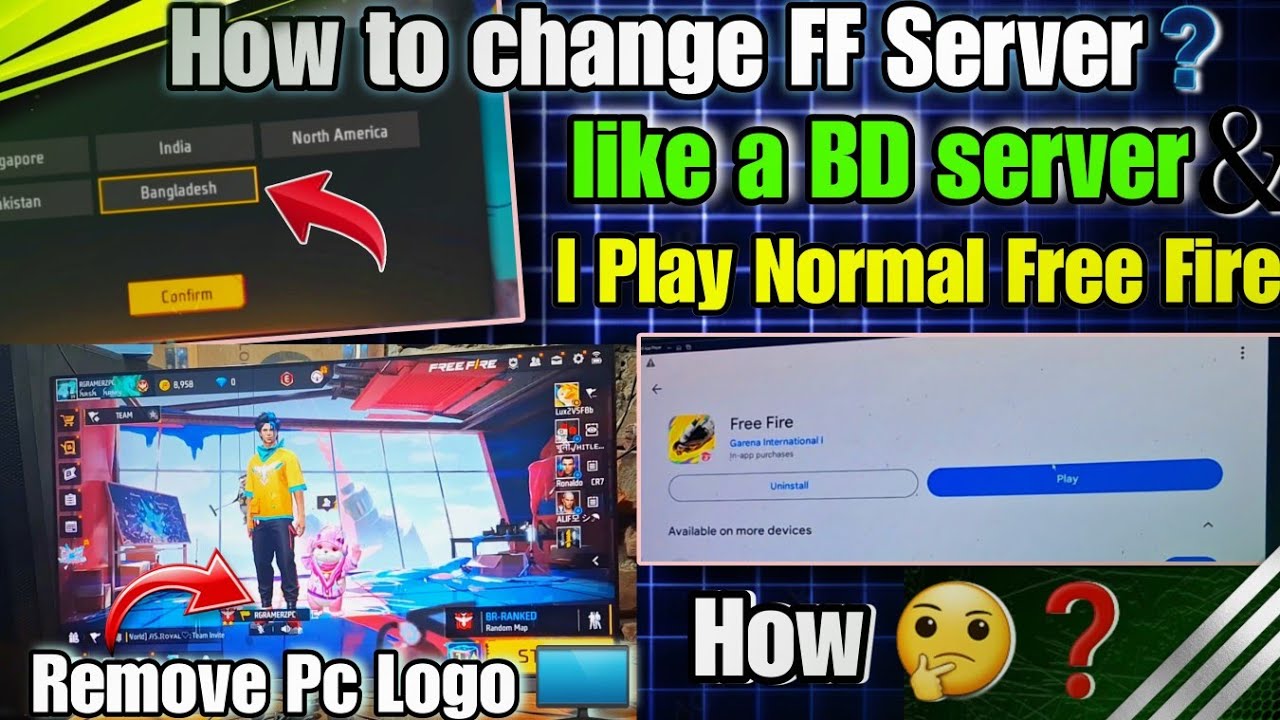 How to Change FF Server 🤔||Normal Free Fire Download and Remove Pc Logo 😱Only this Video
