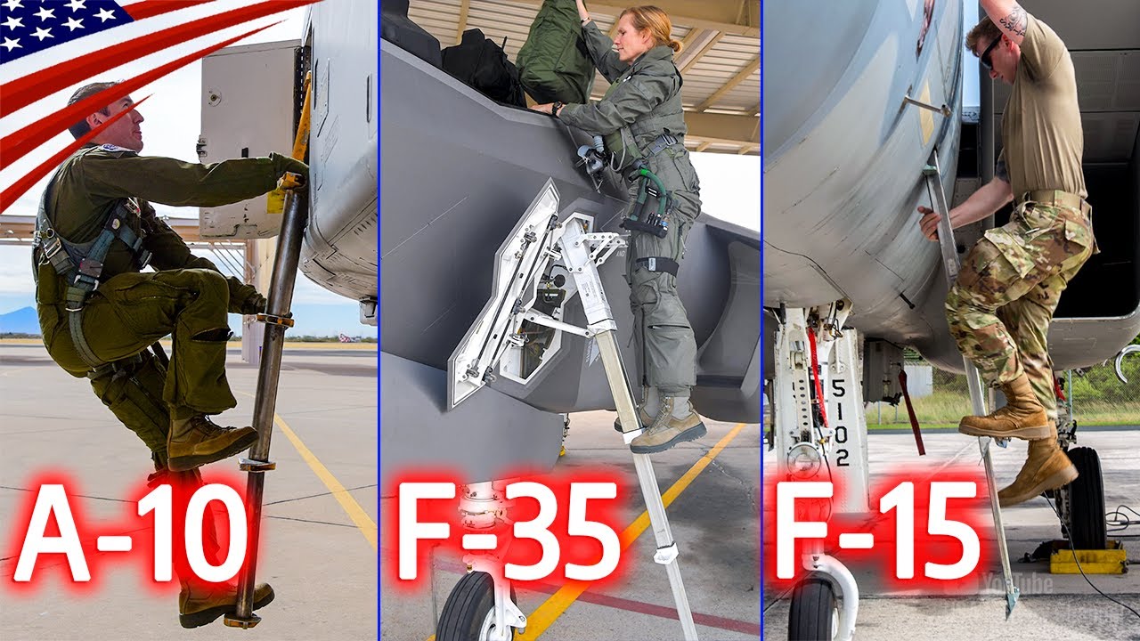Amazing Retractable Ladder Mechanisms: Boarding US Fighters & Attack Aircraft