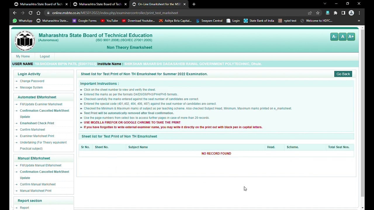 How to fill and update Emarksheet online  on MSBTE portal for teachers