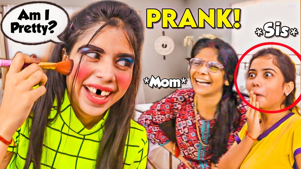 I Did My Makeup HORRIBLY to see how my MOM & SISTER reacts! *Prank* 😜