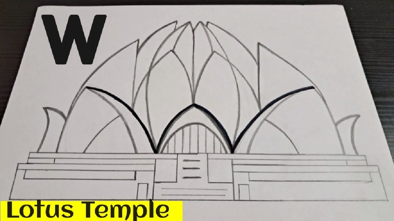 How to draw Lotus Temple/ Lotus temple Drawing Delhi / Draw Lotus Temple monument of New Delhi