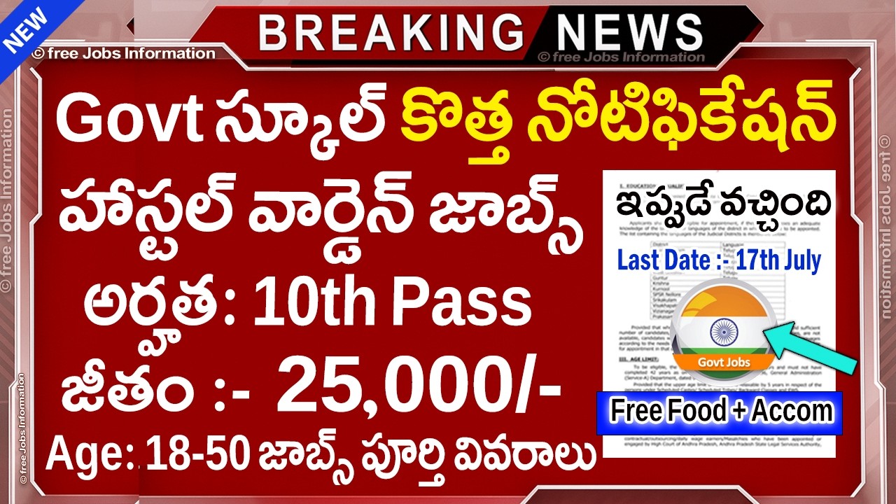 10th Pass Govt School Jobs 2026 | Latest Govt School Warden Job Vacancy 2026 Application Process