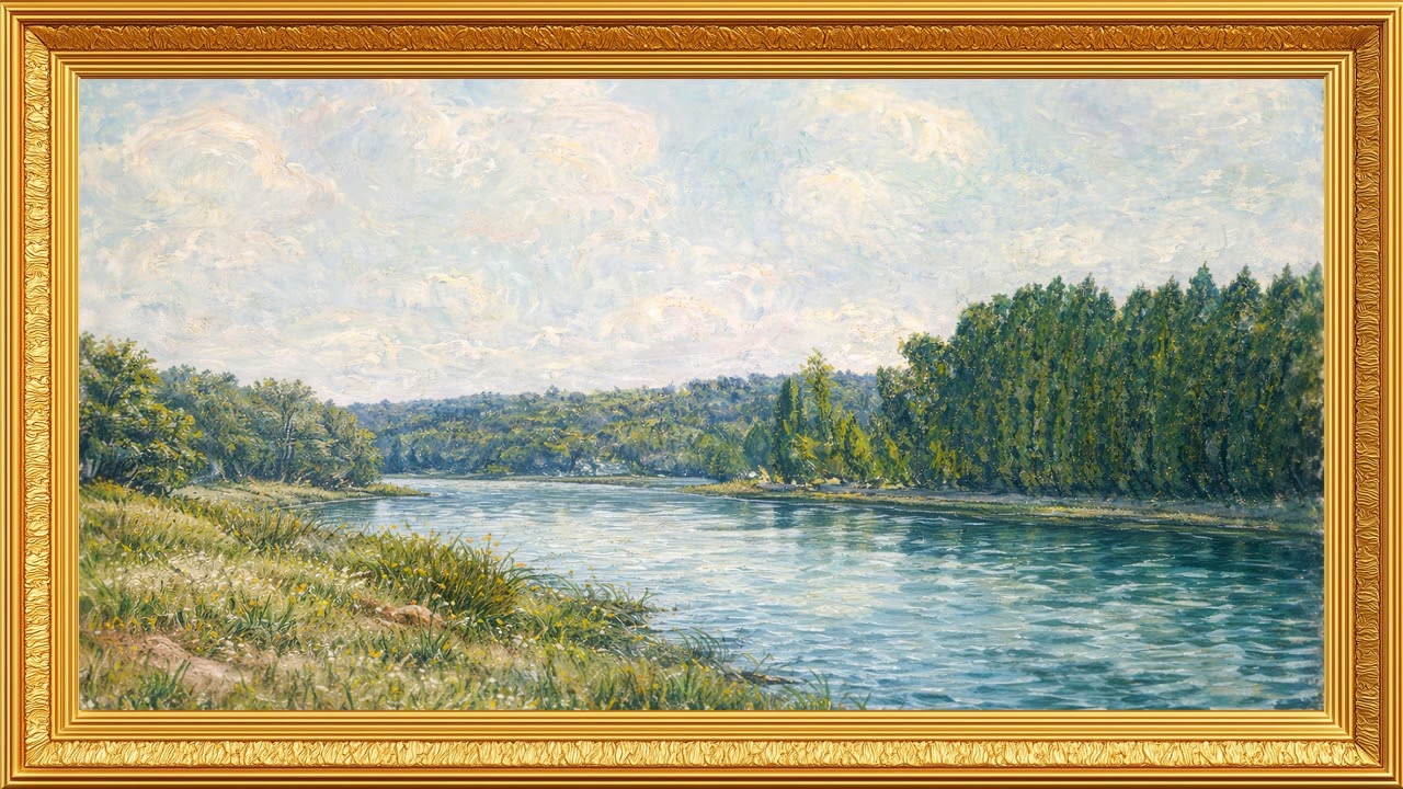 Calm River in Spring | Vintage Gold Frame | 4K TV Art Screensaver
