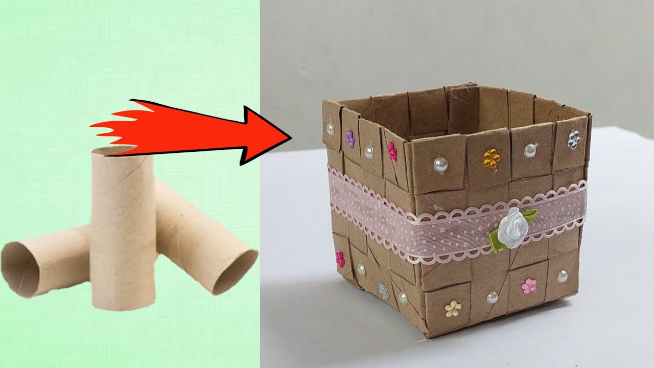 ideas bonitas de reciclaje canasta con rollos de papel higiénico/basket with toilet paper rolls