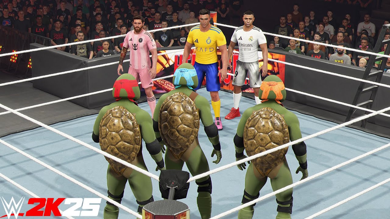 Messi & Ronaldo & Mbappé & Vs Teenage Mutant Ninja Turtles - WWE 2K25 PS5 [4K]