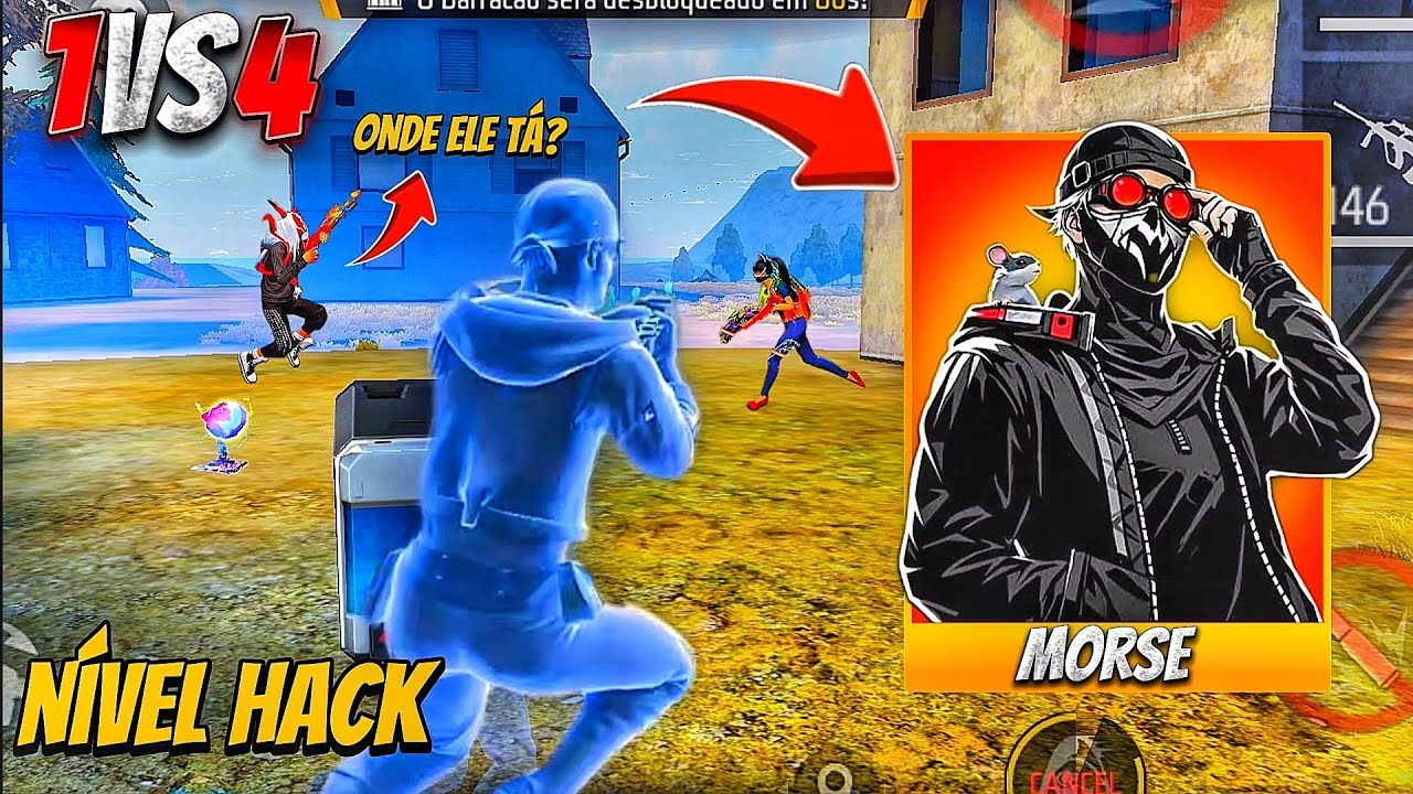 FIZ 30 KILLS NIVEL HACK COM O PERSONAGEM INVISÍVEL (MORSE) NO SOLO VS SQUAD!!