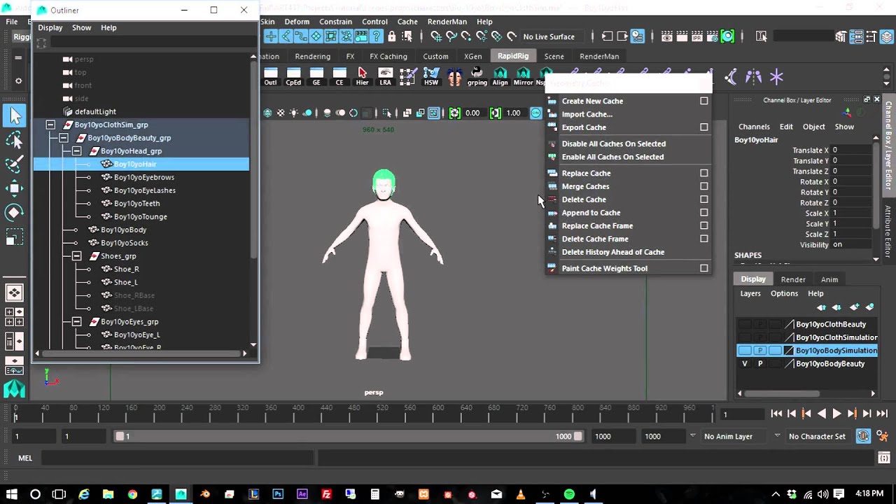 Part08 Clothing Simulations in Maya  Setting up the Body Animation Cache