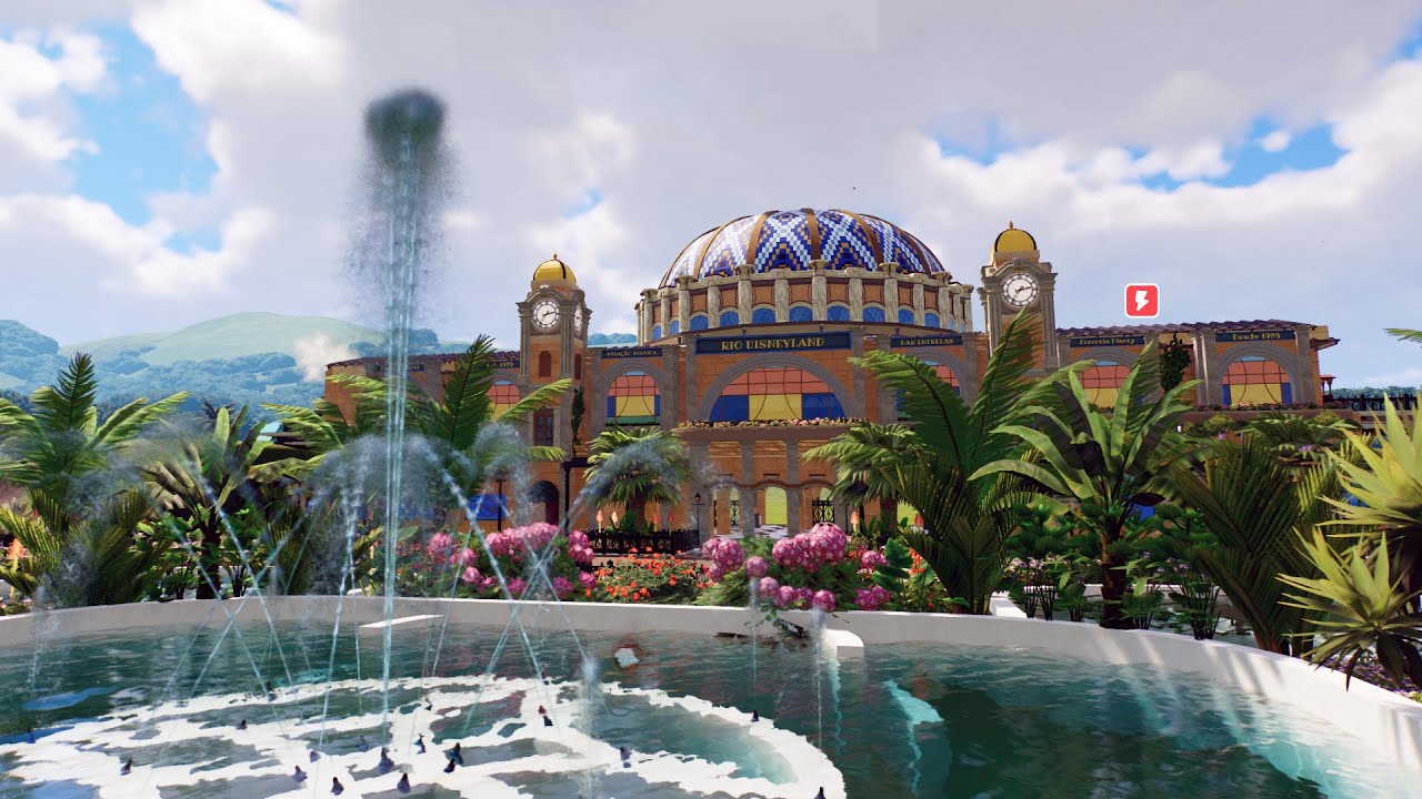 Entrance Plaza Landscaping, Aqua Park Gateway & Sight Line Design | Planet Coaster 2