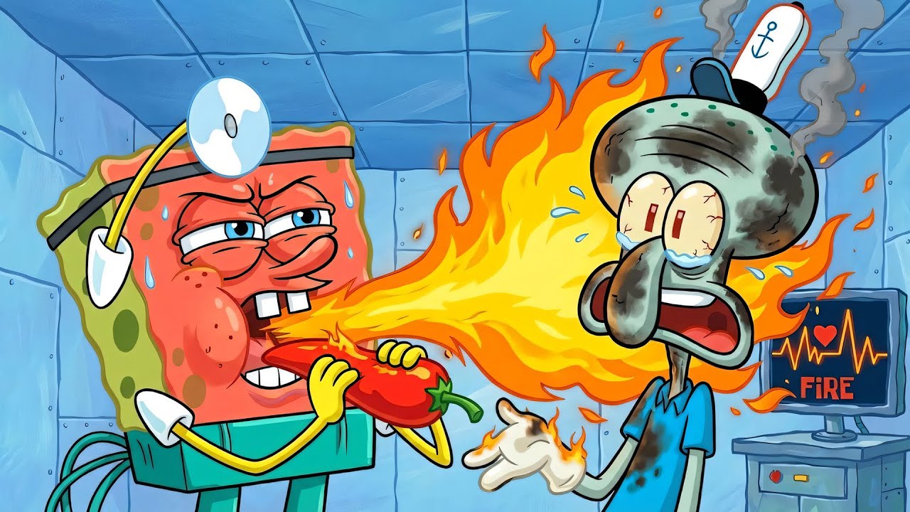 SpongeBob’s Spicy Disaster! 🔥 Squidward Gets the Heat in the Doctor’s Office | SpongeBob Animation
