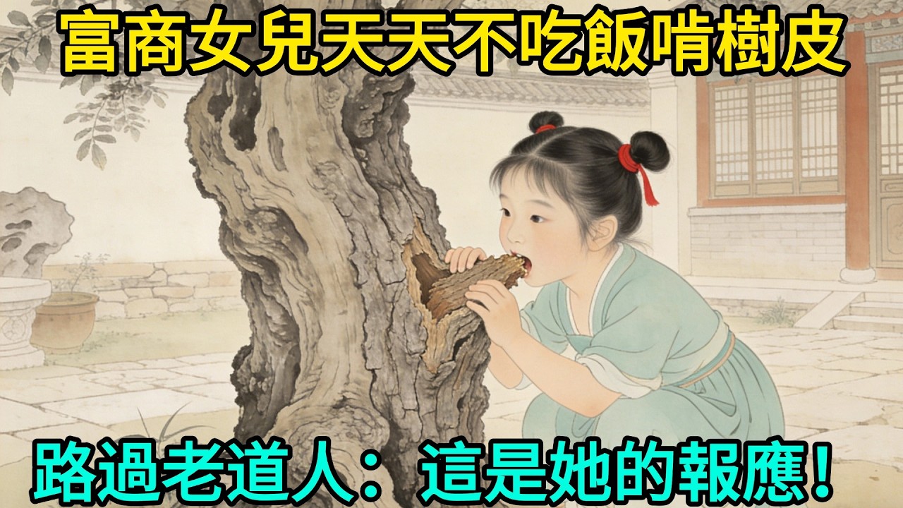 富商七歲女兒天天不吃飯，就愛啃樹皮，尋遍名醫無果，路過老道人卻説這是她的報應！#民間故事 #故事頻道 #感人故事 #情感