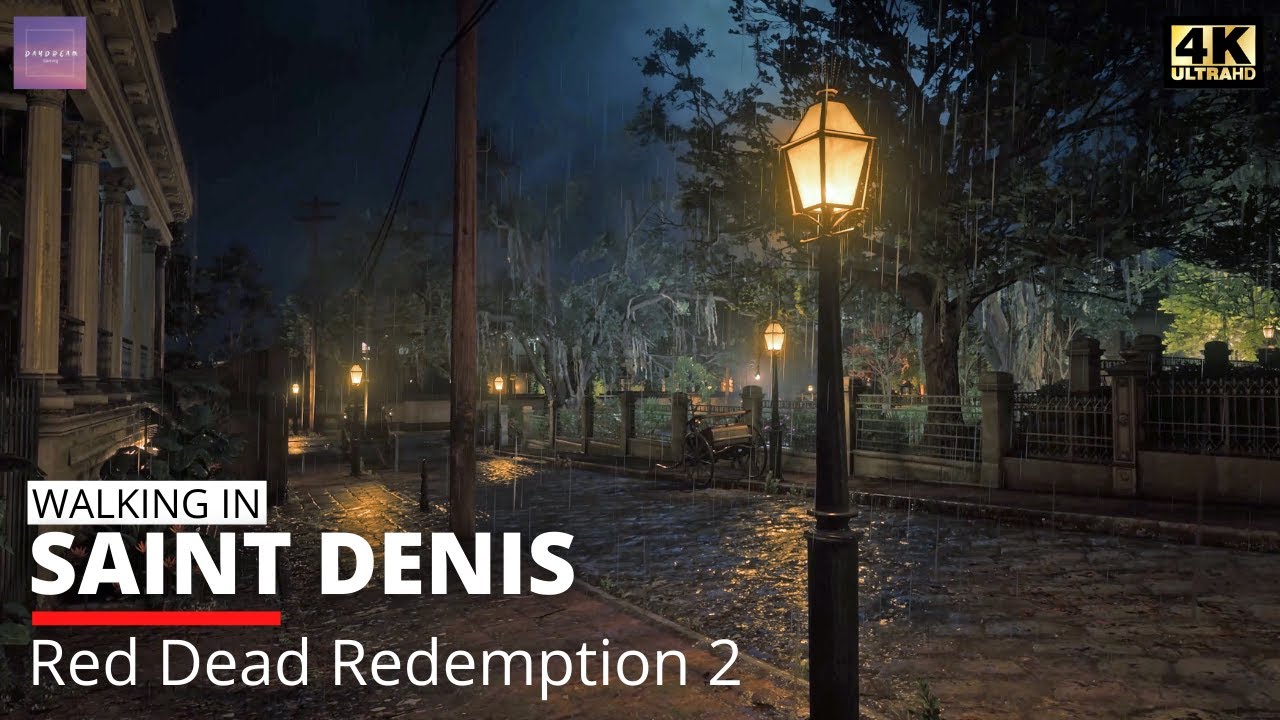 Walking in the Rain at Night in Saint Denis [ Red Dead Redemption 2 - 4K Ultra - Relaxing Ambience ]