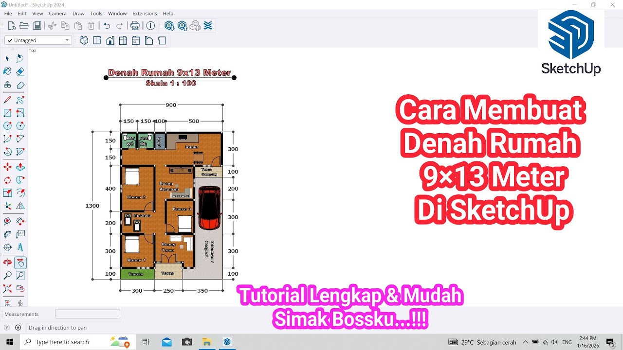 Cara Membuat Denah Rumah 9&times;13 Meter di SketchUp || Tutorial Mudah Simak