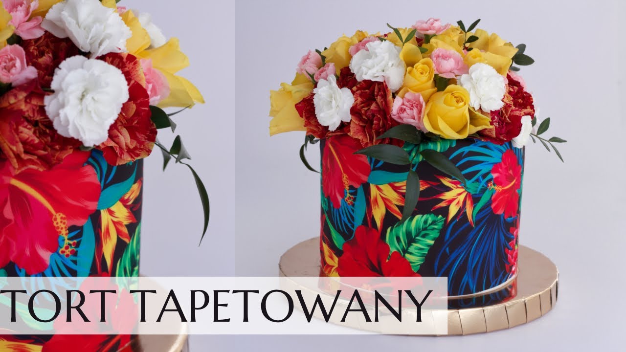 Tort tapetowany- jak nałożyć wydruk cukrowy wokół całego tortu. Jak zabezpieczyć kwiaty na torcie