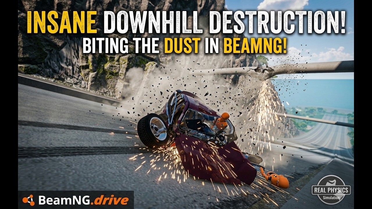 BeamNG.drive: Massive Downhill High Speed Crash Testing (Different Cars) #beamngexperiments #crash