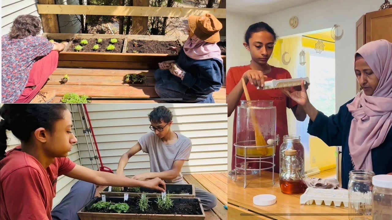 Farm work putting the garden together, cooking,planting flowers + homeschooling #homeschooling