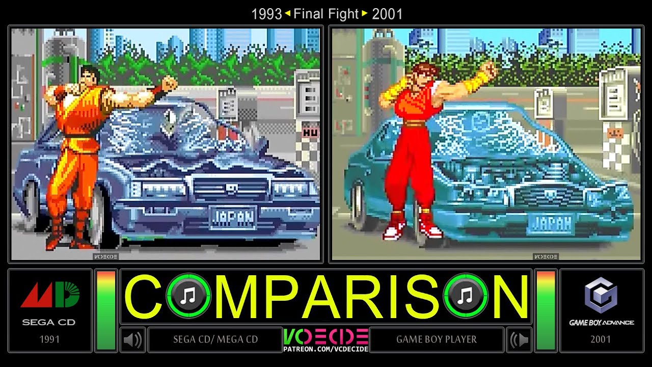 Final Fight (Sega CD vs GBA) Side by Side Comparison (Game Boy Player) | VCDECIDE