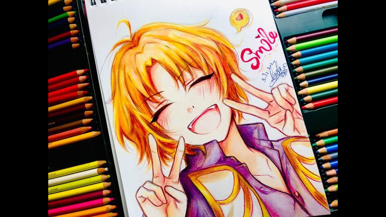 رسم فتى أنمي يبتسم || Drawing Smiling Anime Boy