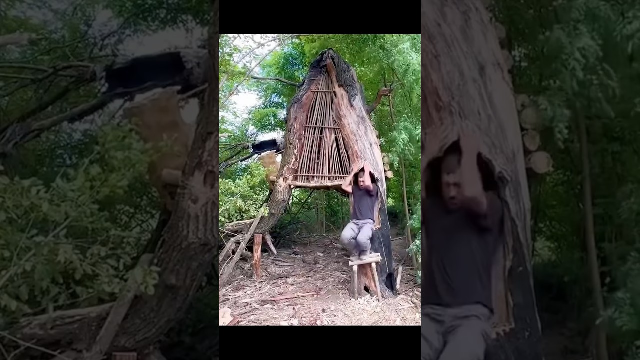 Building a shelter Survival in jungle 