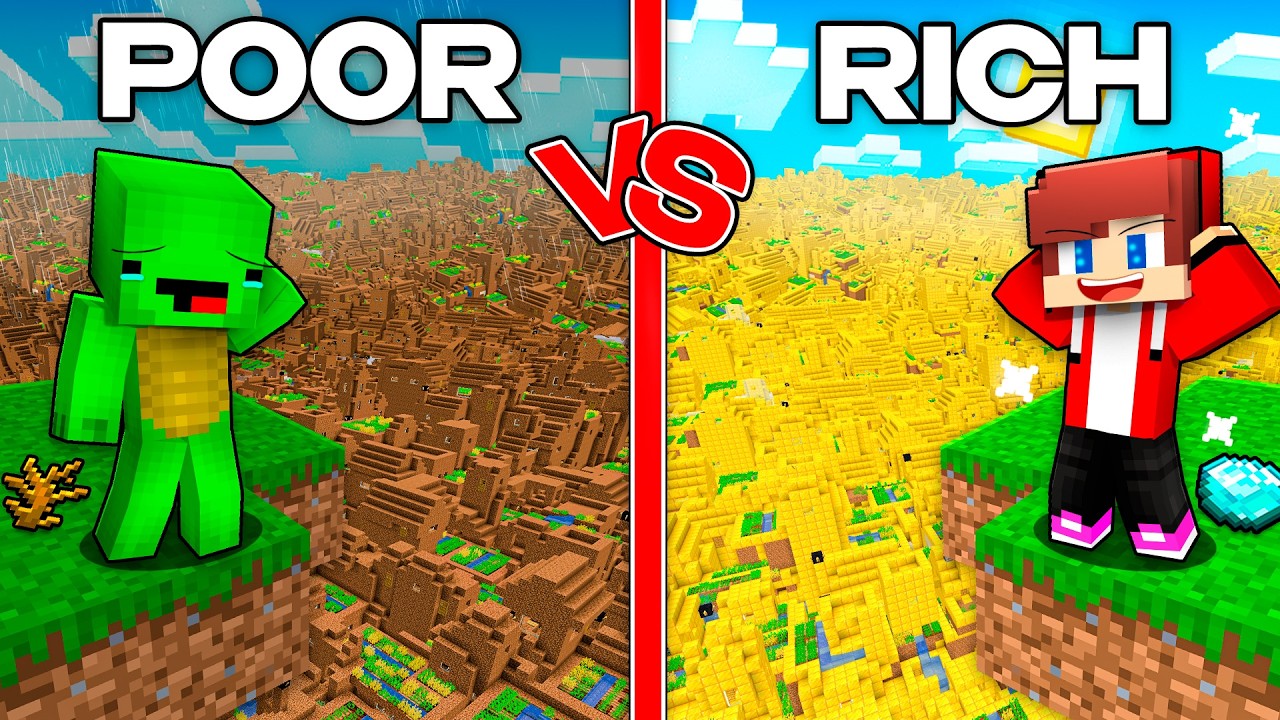 JJ and Mikey: POOR vs RICH Endless Village Battle in Minecraft - Maizen