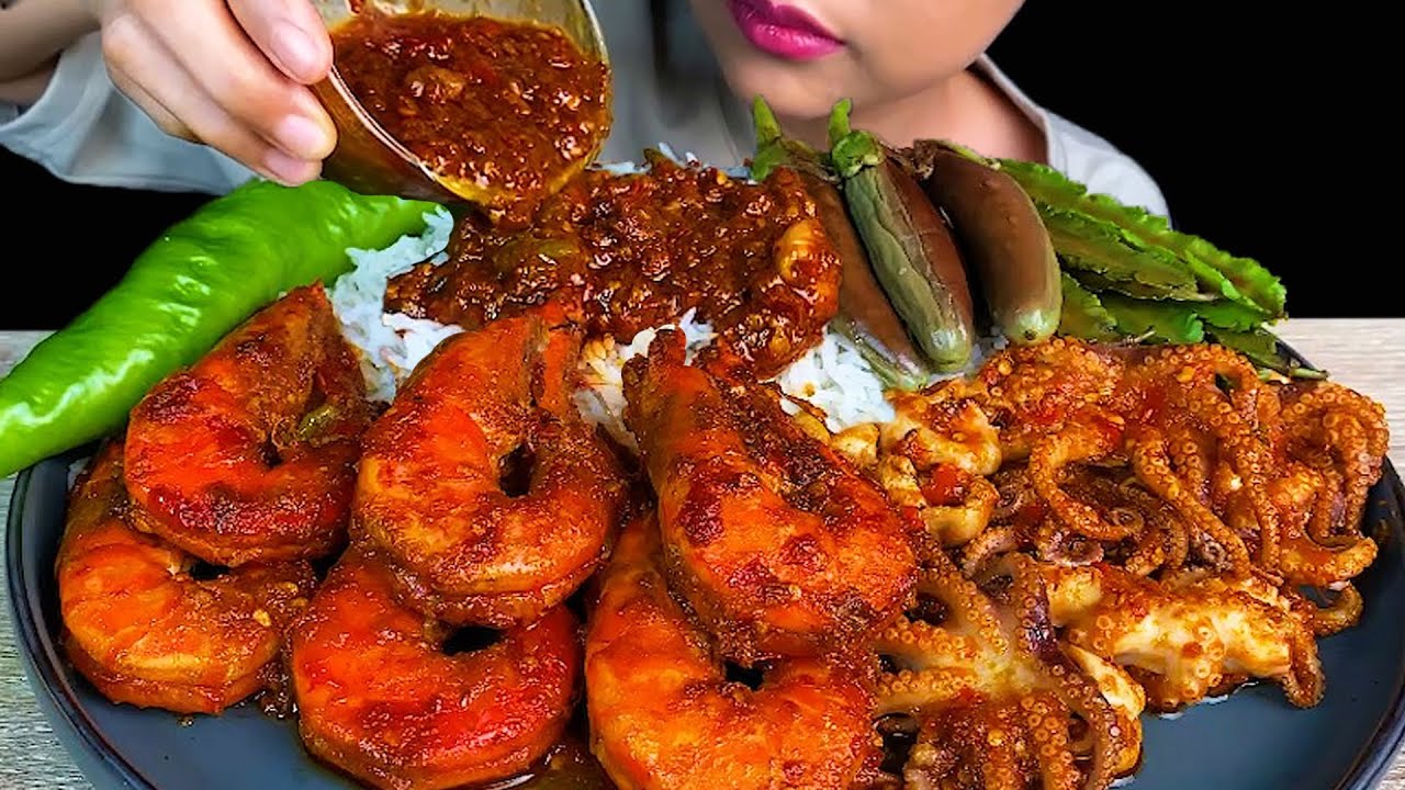 MUKBANG\\SPICY SHRIMP, SPICY OCTOPUS & WHITE RICE