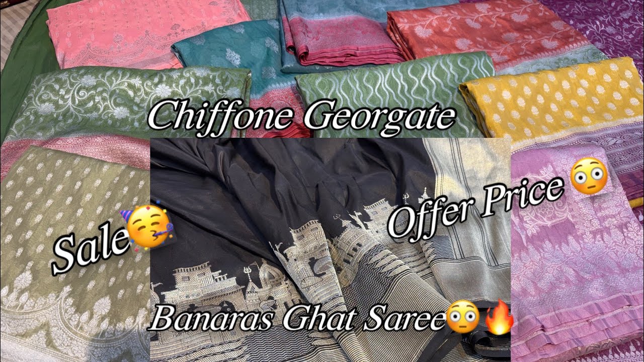 Banarasi Ghat Saree Katan Pure Chiffon Georgate Premium Latest Collection😳#viral #saree #sale 