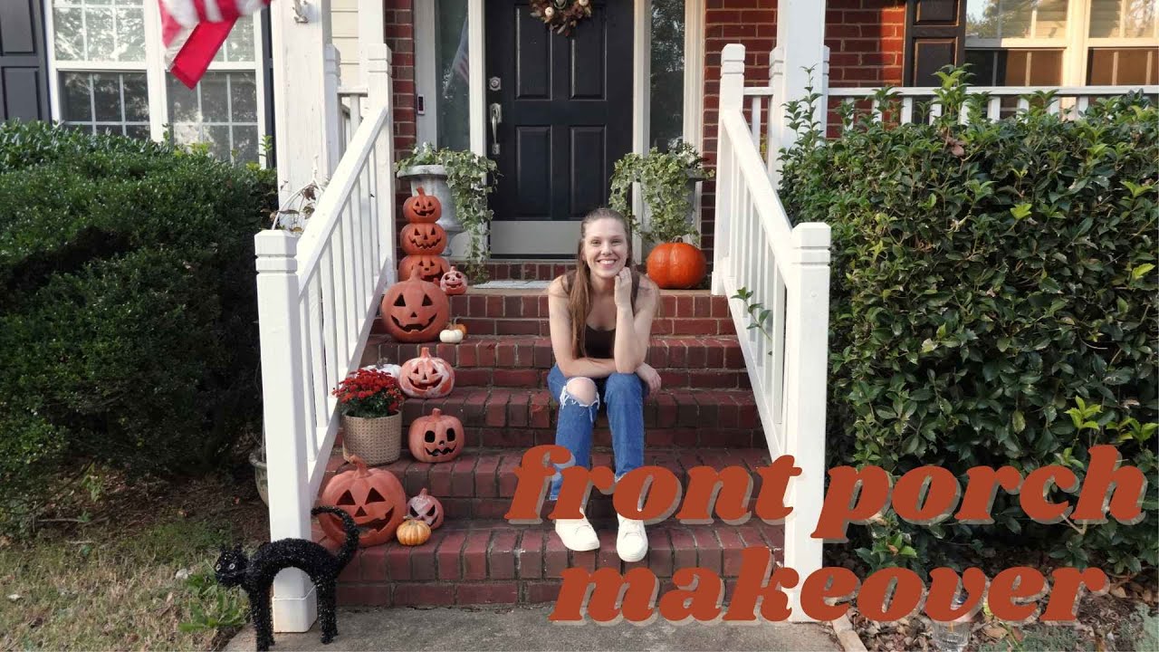 October Porch Makeover Halloween Jack-o-lanterns and Flower Planters