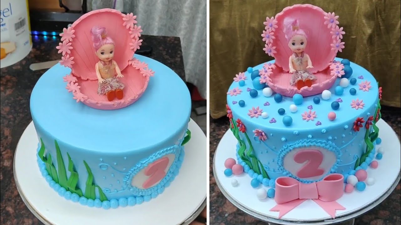 Mermaid Doll Theme 2nd Birthday Cake | Blue & Pink Kids Designer Cake
