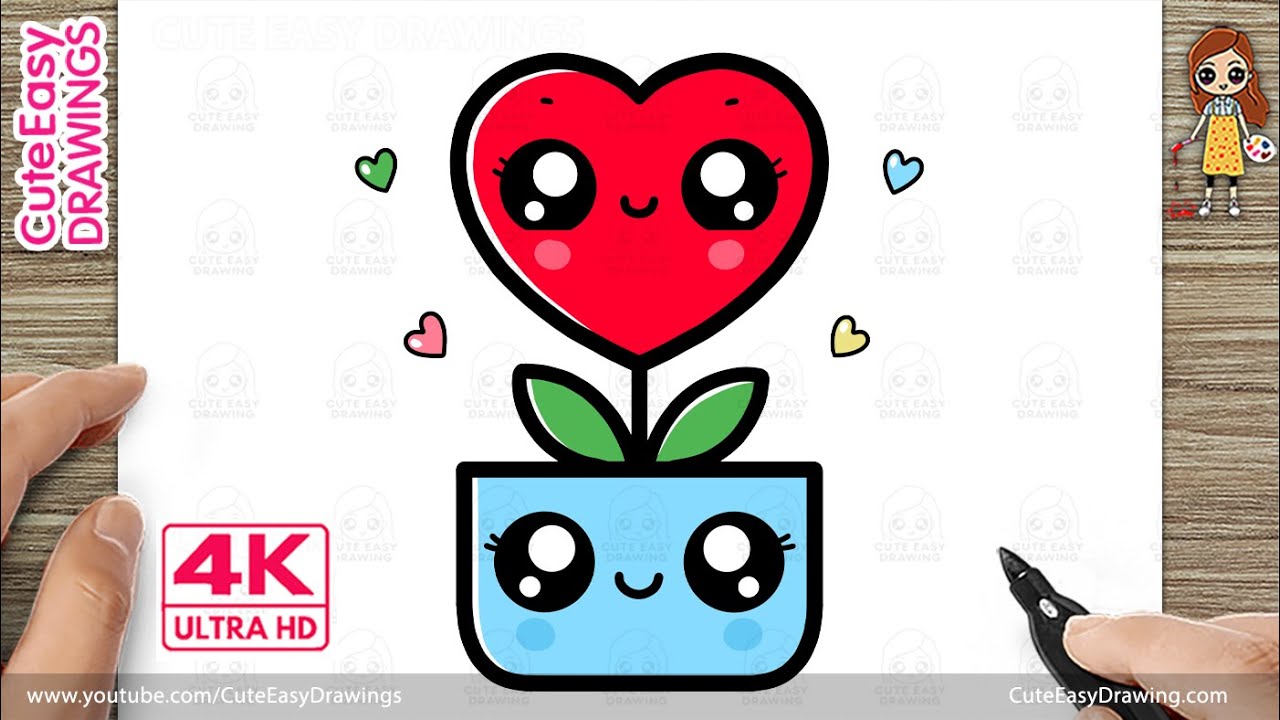 How to Draw a Cute Kawaii Heart Flower Plant | Easy Step-by-Step Drawing for Kids | 4K Ultra HD