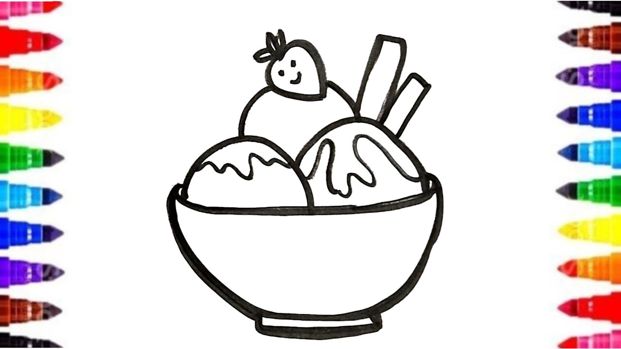 Dondurma kasesi 🍨 çocuklar için kolay çizim ve boyama