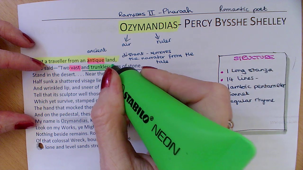 GCSE English Literature AQA. Notes for Power and Conflict- Ozymandias. Recorded live with 10S
