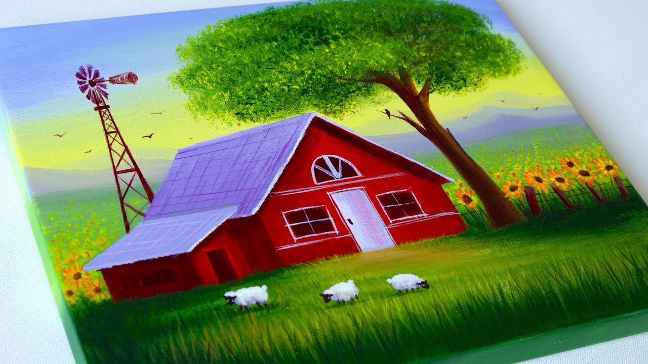Landscape Painting | Country Barn Acrylic Painting