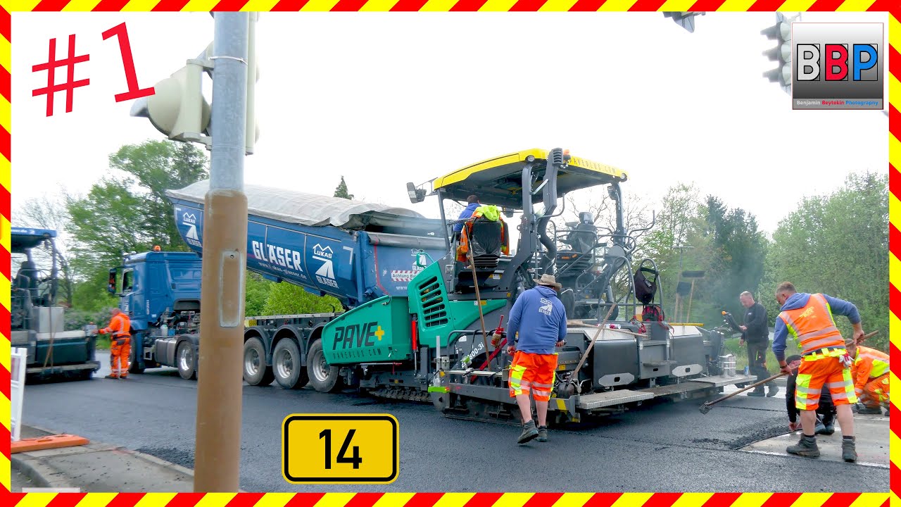 Asphalt: 2x Vögele Deckenfertiger, Bomag Walzen, Mercedes, MAN, B 14, Backnang, 06.05.2023. #1