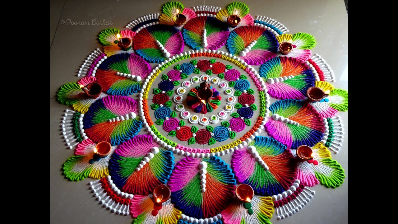 Diwali special big, colorful and attractive rangoli | Unique multicolored rangoli for festivals
