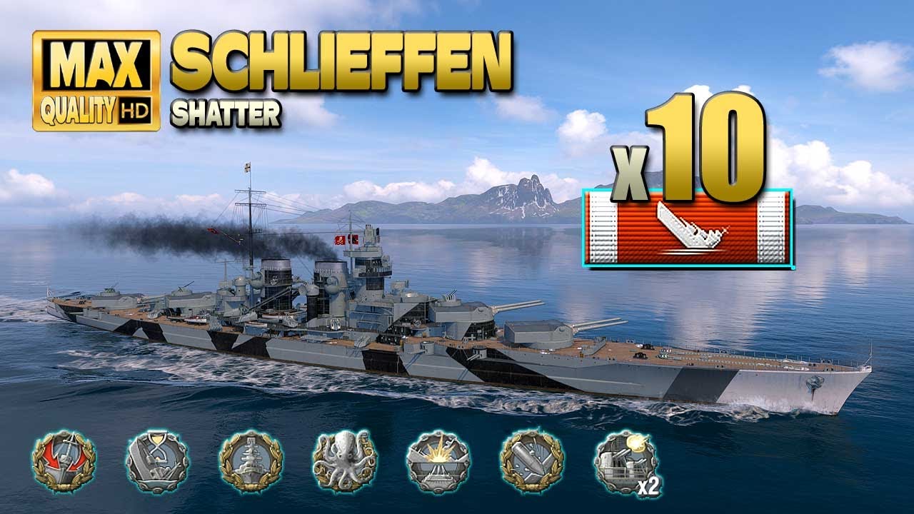 Очень редко 10 убийств в Schlieffen на карте Shatter - World of Warships